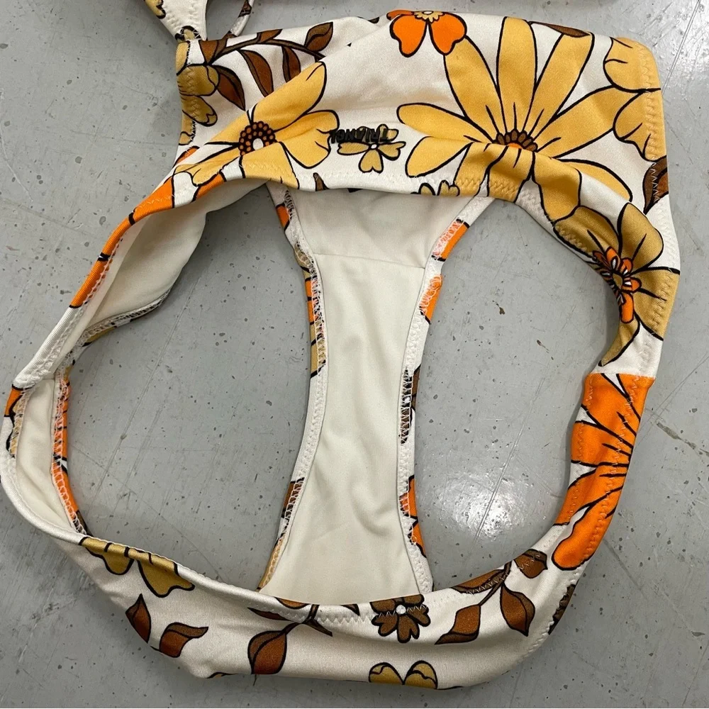 Triangl Swimwear Yellow Brown Retro Style Floral Print Bikini Size Medium